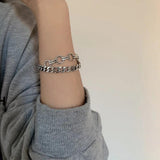Vintage Geometric Hollow Silver Bracelet for Women