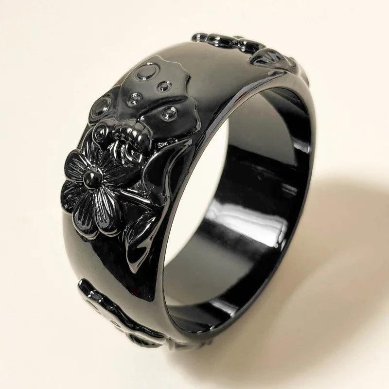 Resin Acrylic Flower Bangle Bracelet for Women Wide Cuff Jewelry