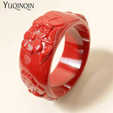 Resin Acrylic Flower Bangle Bracelet for Women Wide Cuff Jewelry