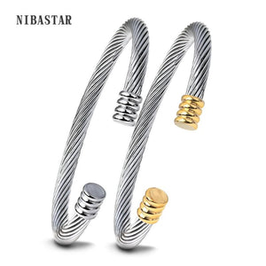 Classical High Stainless Steel Punk Gold/Silver Twist Cable Wire Bangle
