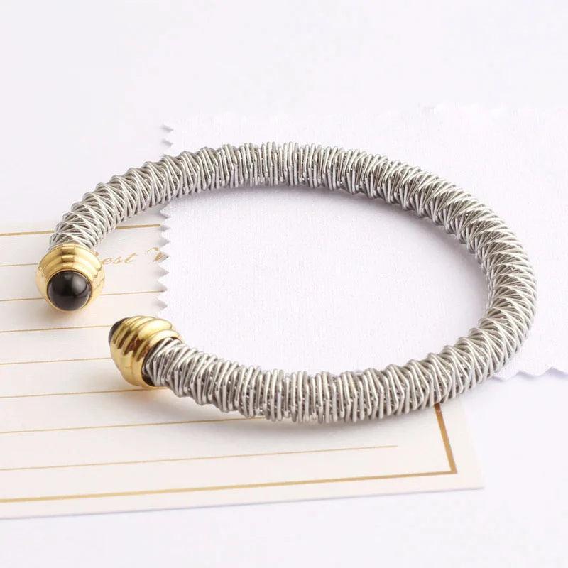 Golden Stainless Steel Wire Bangles for Women SZ-QCH-000