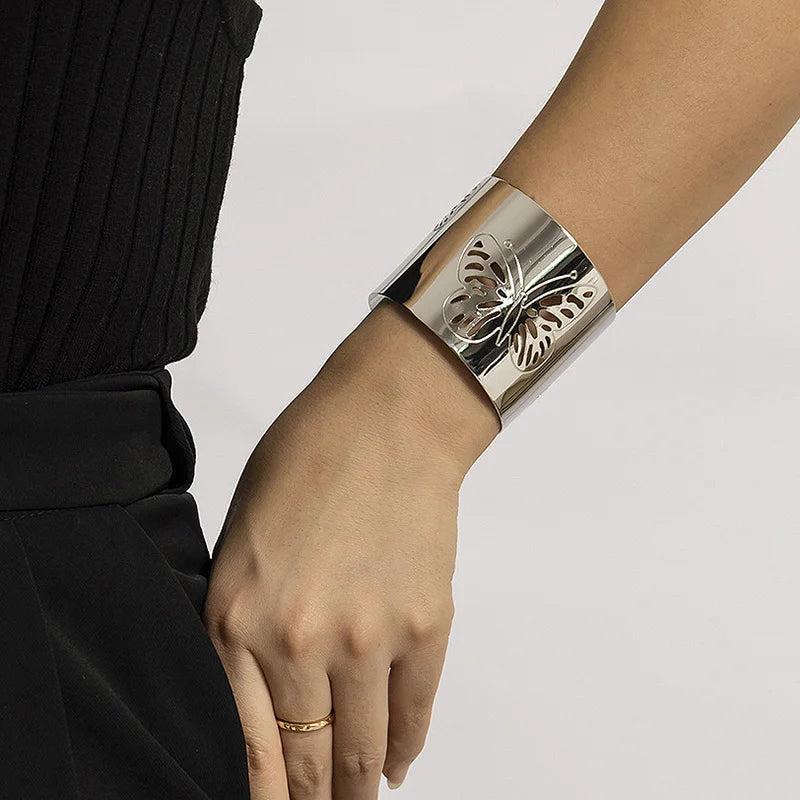 Hollow Butterfly Bangle for Women Wide Cuff Bracelet