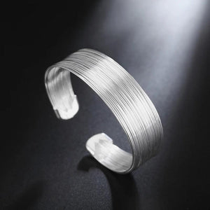 925 Silver Bracelets Retro Lines Bangles Wedding Party Jewelry