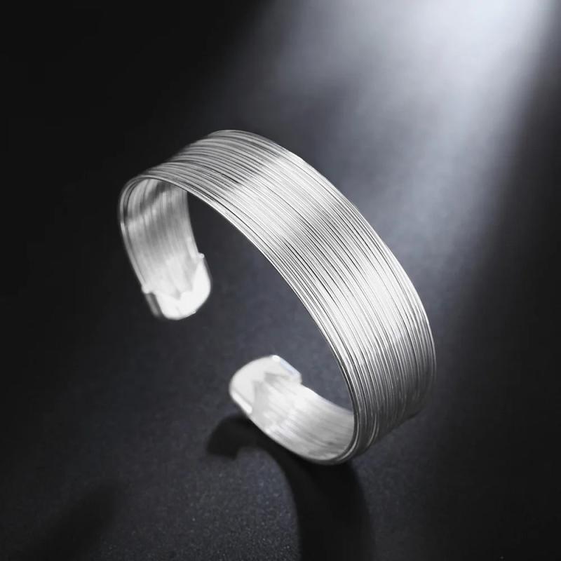 925 Silver Bracelets Retro Lines Bangles Wedding Party Jewelry