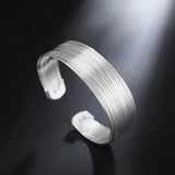 925 Silver Bracelets Retro Lines Bangles Wedding Party Jewelry