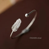 Feather Opening Bracelet Silver Plated Jewelry for Women