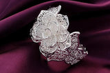 Holiday Hot Big Flower Wide Bangle 925 Silver Cuff Bracelet for Women