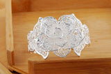Holiday Hot Big Flower Wide Bangle 925 Silver Cuff Bracelet for Women