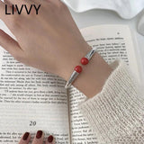 Red Double Ball Bangles Retro Thai Silver Bracelet