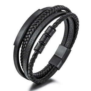 Multilayer Leather Braided Bracelets Men's Geometric Titanium Beaded Jewelry