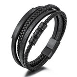 Multilayer Leather Braided Bracelets Men's Geometric Titanium Beaded Jewelry