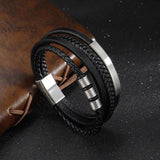 Multilayer Leather Braided Bracelets Men's Geometric Titanium Beaded Jewelry