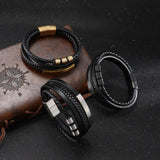 Multilayer Leather Braided Bracelets Men's Geometric Titanium Beaded Jewelry