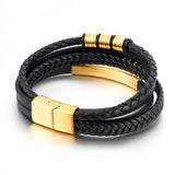 Multilayer Leather Braided Bracelets Men's Geometric Titanium Beaded Jewelry