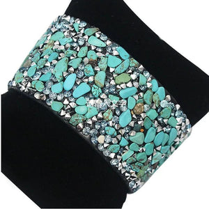 Colorful Gem Leather Bangle Bracelet with Magnet Clasp