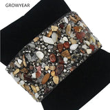 Colorful Gem Leather Bangle Bracelet with Magnet Clasp