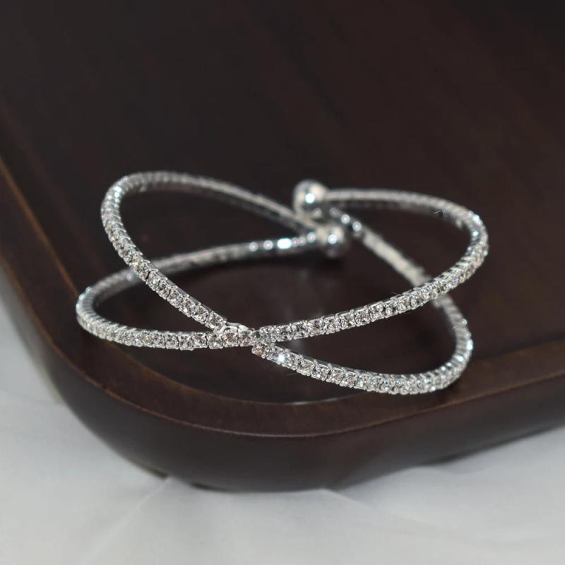 Cross Opening Bracelet Women's Geometric Round Crystal Bangles & Bracelets