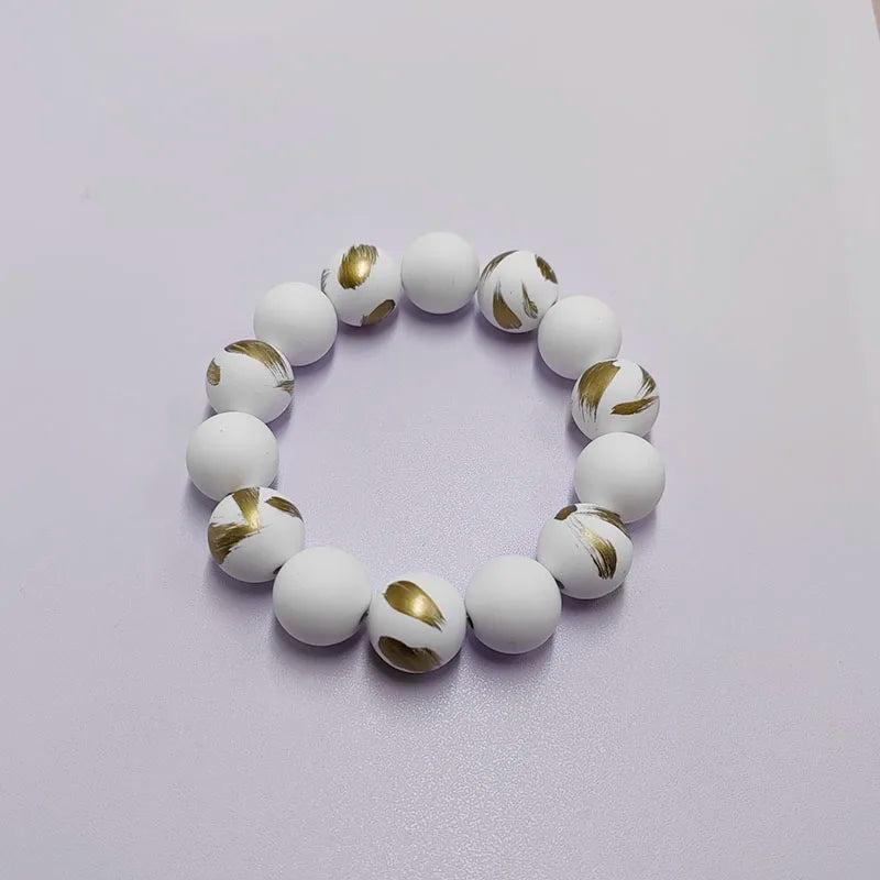 Punk Men's Acrylic Stone Beads Bracelet Rubber Coating Bangle Jewelry