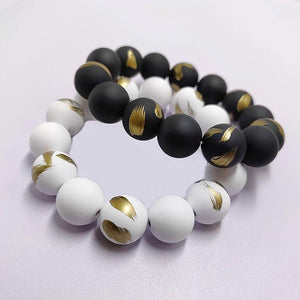 Punk Men's Acrylic Stone Beads Bracelet Rubber Coating Bangle Jewelry