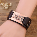 Triple Moon Goddess Wicca Leather Bracelet
