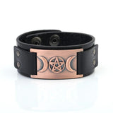 Triple Moon Goddess Wicca Leather Bracelet