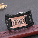 Triple Moon Goddess Wicca Leather Bracelet