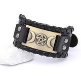 Triple Moon Goddess Wicca Leather Bracelet
