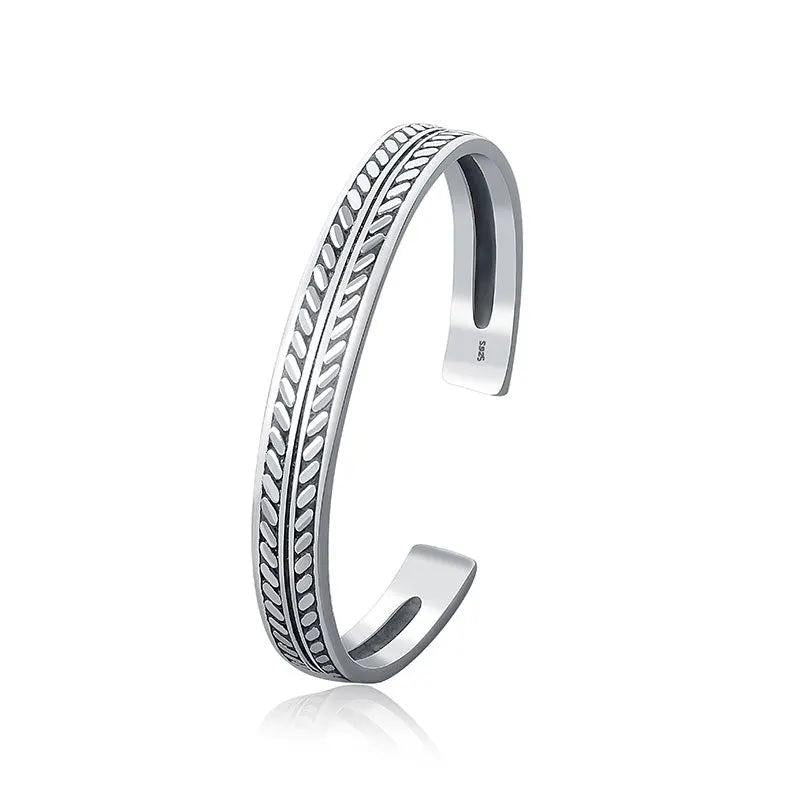 Thai Silver Leaf Weave Bracelet Adjustable Cuff Bangle