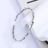 Retro Style Lucky Letters Hollow Bangle Silver Plated Lock Chain Opening Bracele
