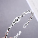Retro Style Lucky Letters Hollow Bangle Silver Plated Lock Chain Opening Bracele