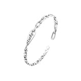 Retro Style Lucky Letters Hollow Bangle Silver Plated Lock Chain Opening Bracele