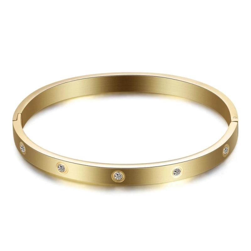 Stainless Steel Bangle with Cubic Zirconia - Women's Jewelry Gift