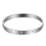 Stainless Steel Bangle with Cubic Zirconia - Women's Jewelry Gift