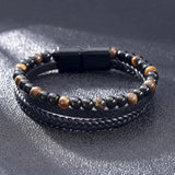 Hand Braided Leather Natural Tiger Eye Stone Bracelet