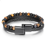 Hand Braided Leather Natural Tiger Eye Stone Bracelet
