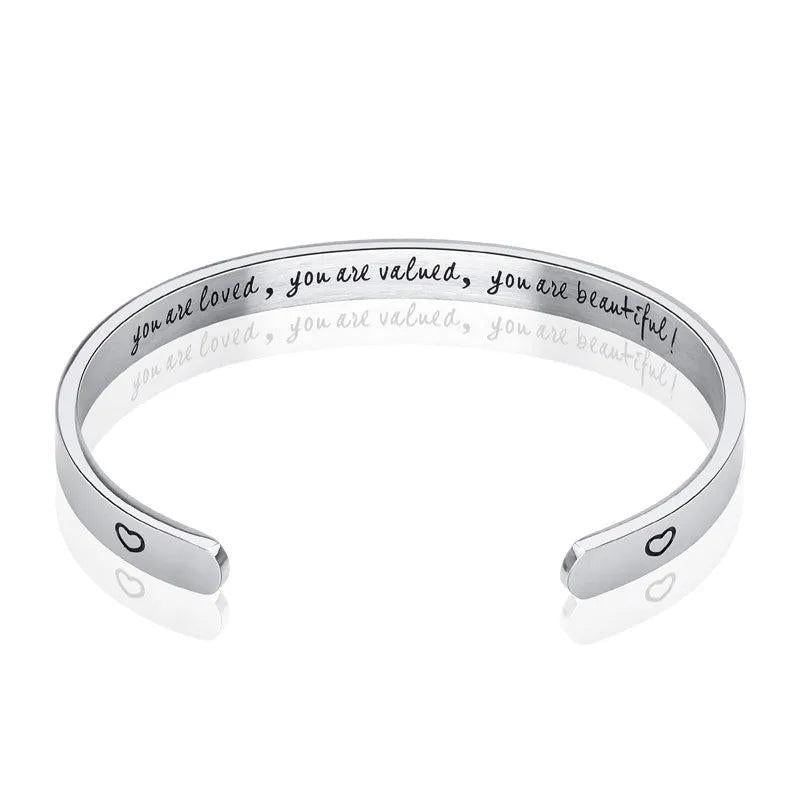 Titanium Steel Lettering Cuff Bracelet & You Are Loved