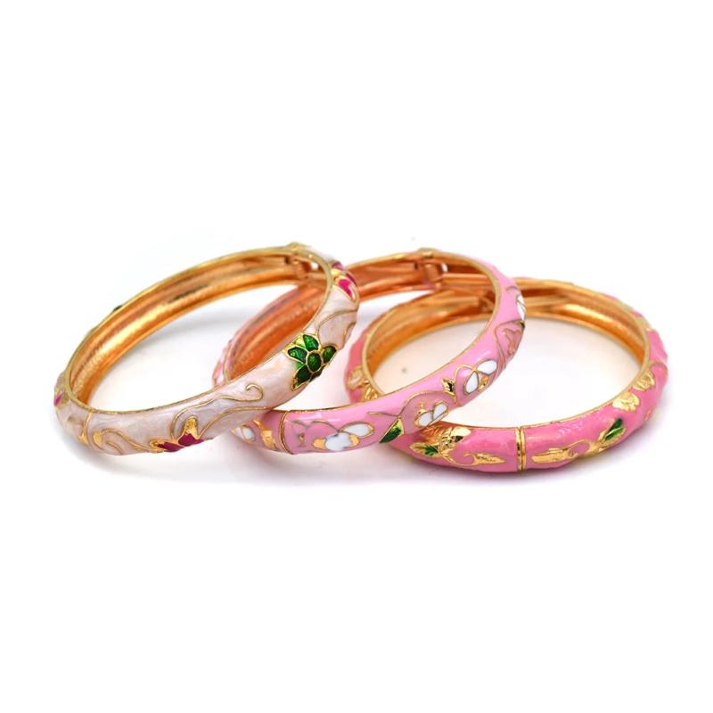 Floral Cloisonne Bracelets Colorful Flower Enamel Bracelet Bangles