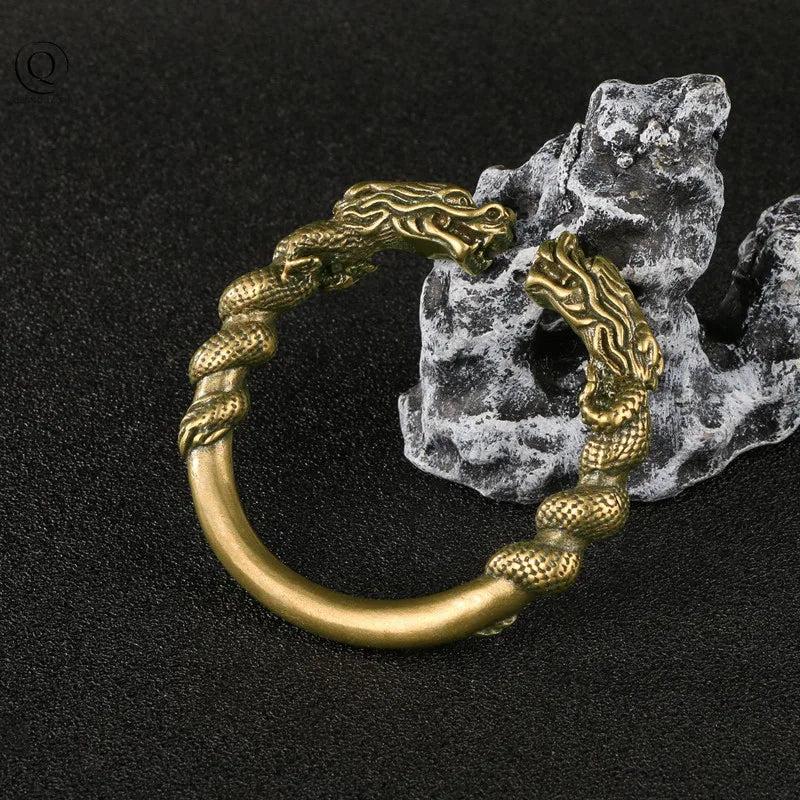 Brass Dragon Head Bangle Bracelet Retro Punk Style Solid Copper Animal Jewelry