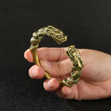 Brass Dragon Head Bangle Bracelet Retro Punk Style Solid Copper Animal Jewelry