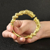Brass Dragon Head Bangle Bracelet Retro Punk Style Solid Copper Animal Jewelry