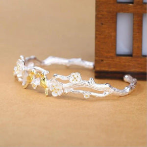 Creative Silver Plated Bird Plum Blossom Bangle