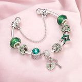 Summer Women Silver Bracelets Pink Crystal Heart Flower Beads Charm Bracelet