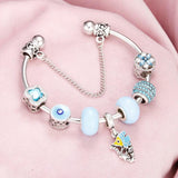 Summer Women Silver Bracelets Pink Crystal Heart Flower Beads Charm Bracelet
