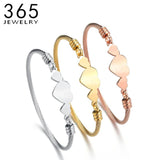Stainless Steel Three Heart Cuff Bracelet Silver Lady Girl Heart Bangle
