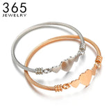 Stainless Steel Three Heart Cuff Bracelet Silver Lady Girl Heart Bangle