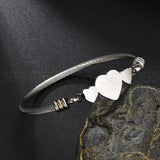 Stainless Steel Three Heart Cuff Bracelet Silver Lady Girl Heart Bangle