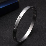 Crystal Love Bangle Plated Cuff Charm Bracelet