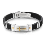 Jesus Cross Bracelet Metal Leather Men's Bracelet