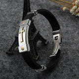 Jesus Cross Bracelet Metal Leather Men's Bracelet
