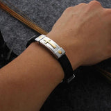 Jesus Cross Bracelet Metal Leather Men's Bracelet